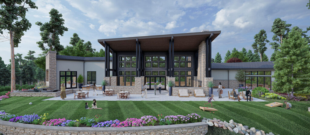 Rendering of the community center at Home Place Ranch in Monument, Colorado. Design by KGA Studio Architects.