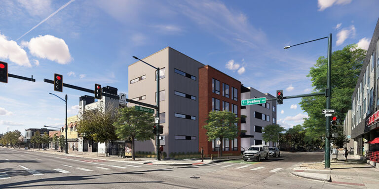 4-story single-stair building designed as an affordable housing prototype for 50 foot lots in Denver. By KGA Studio Architects.